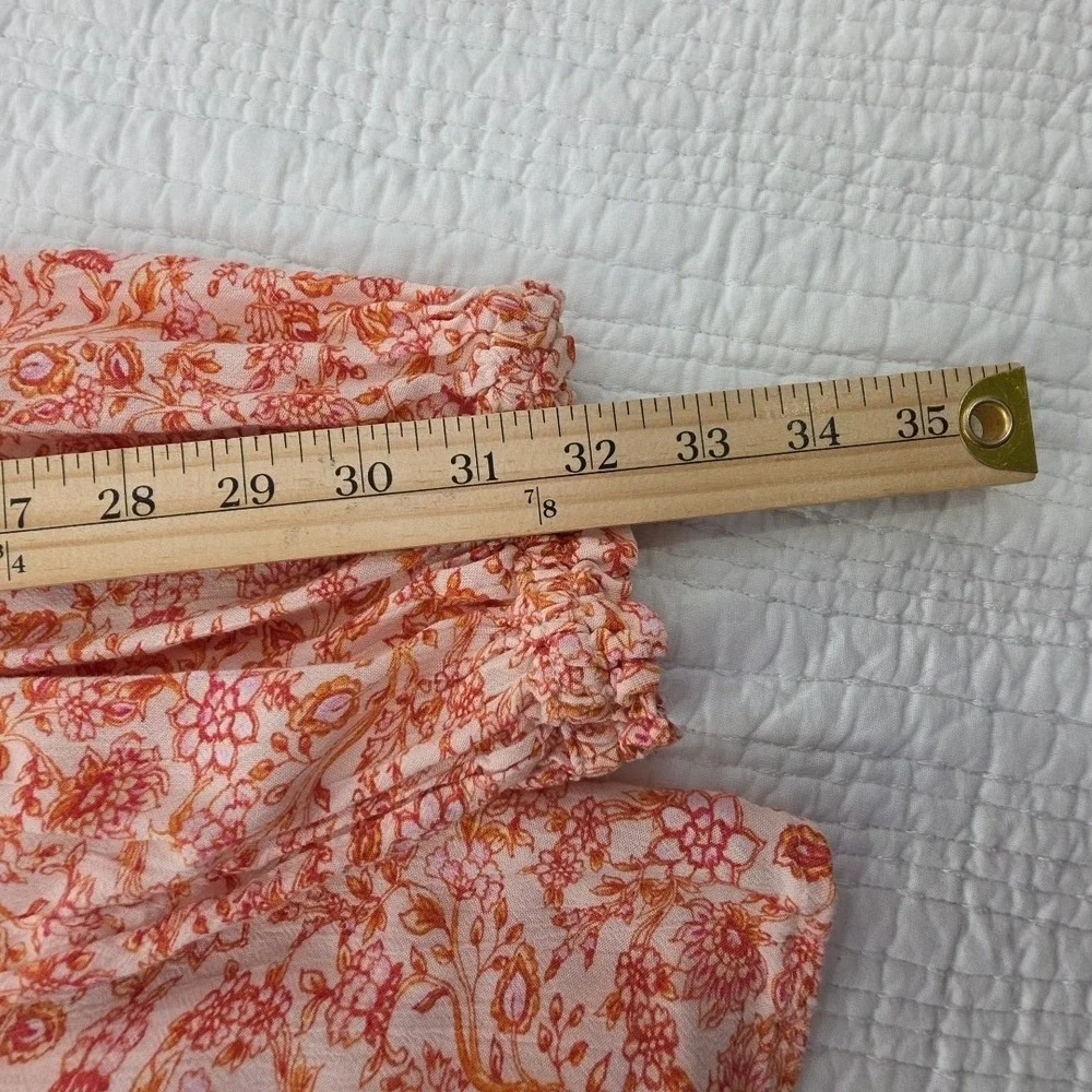 Old‎ Navy Puff Sleeve Tunic Blouse Womens XXL Orange Floral 3/4 Sleeve Bohemian